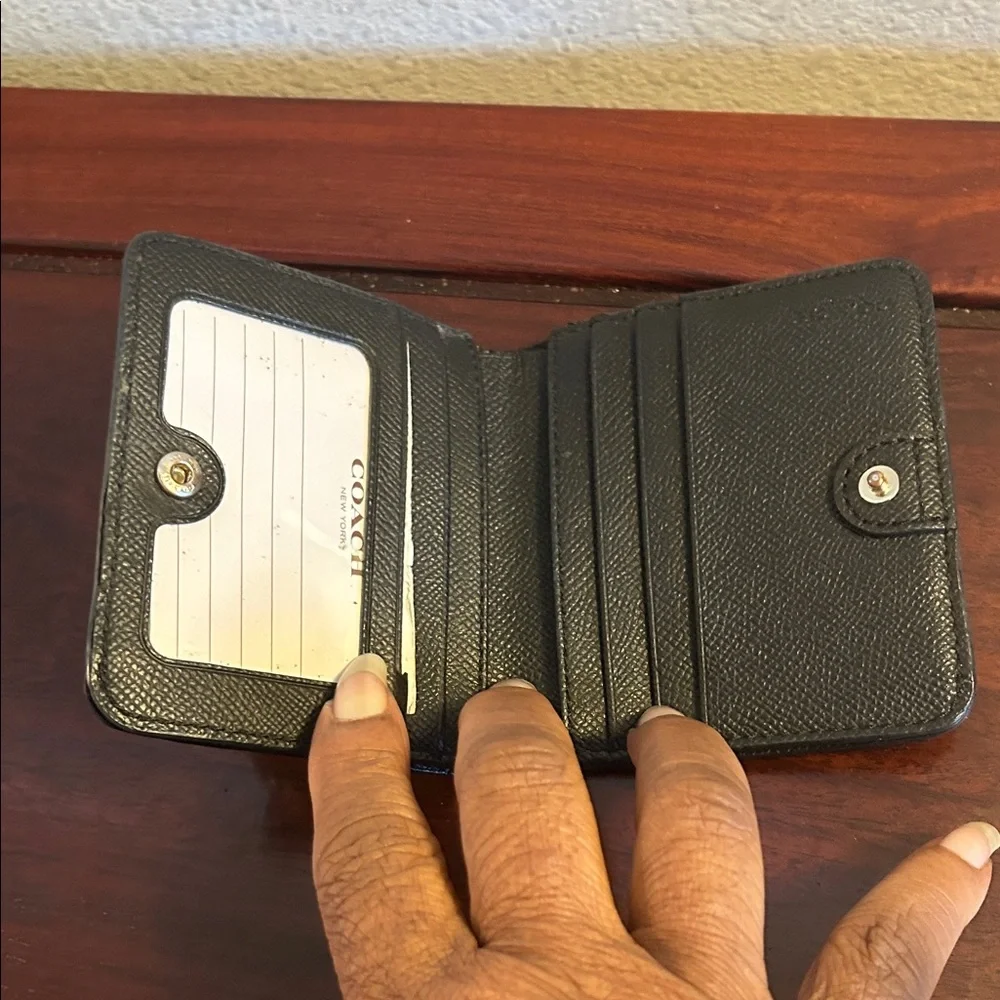 Coach Brown/Black Signature Small Wallet with Metal Plaque